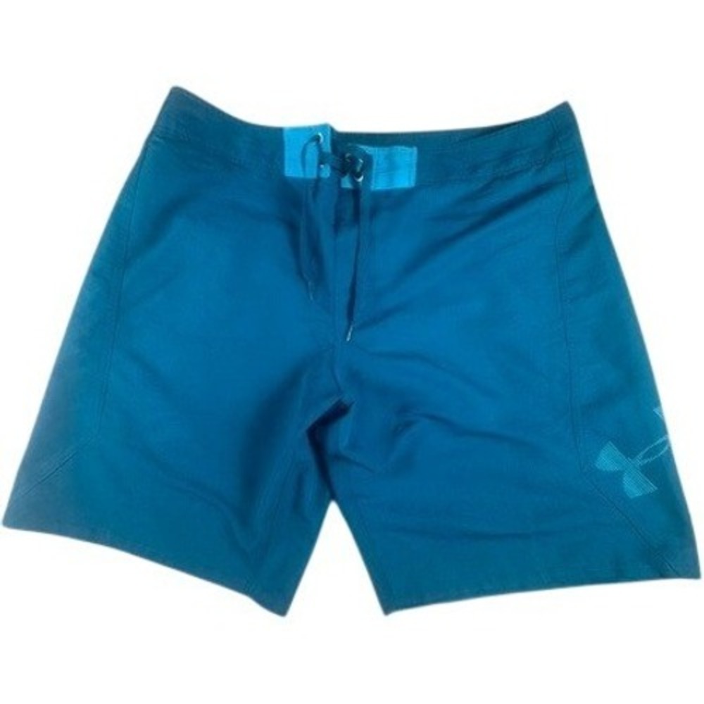 Under Armour Board Shorts Mens 40 HeatGear‎ Teal Blue Swim Trunks Loose Fit Logo